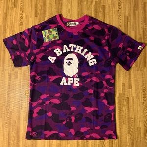 Bape ape face college purple camo tee